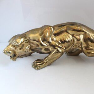 VTG Bronze Tiger Sculpture Statue Animal Figurine Office Big Cat Decor 12" Long